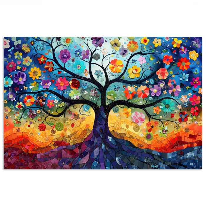 Kunst - Levensboom - Bloemen - Hippie poster papier klein -3d