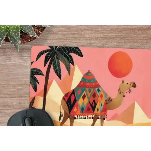 Kameel - Pyramides - Rode zon muismat rubber klein -closeup