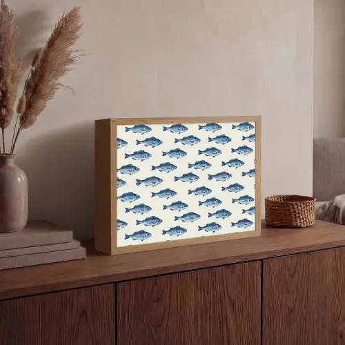 Vis - Patroon - Blauw Light Box met batterij (Wandlamp) middel 907 -sfeer2