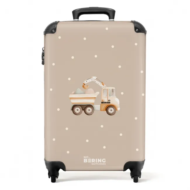 Gele kiepwagen met stenen en stippenpatroon NBS - Handbagage koffer - Volwassenen Unisex middel -productfoto_recht