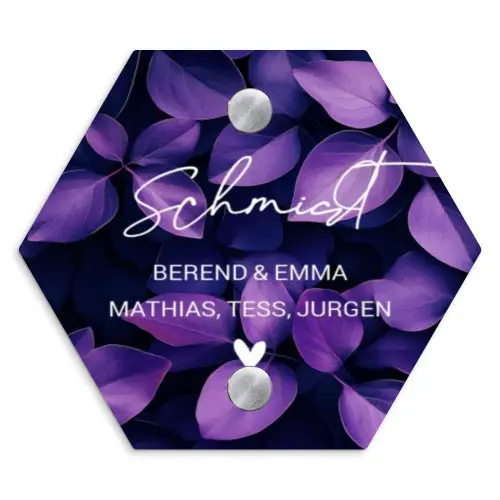 Paarse bladeren - Sierlijk Naambord Hexagon klein -3d