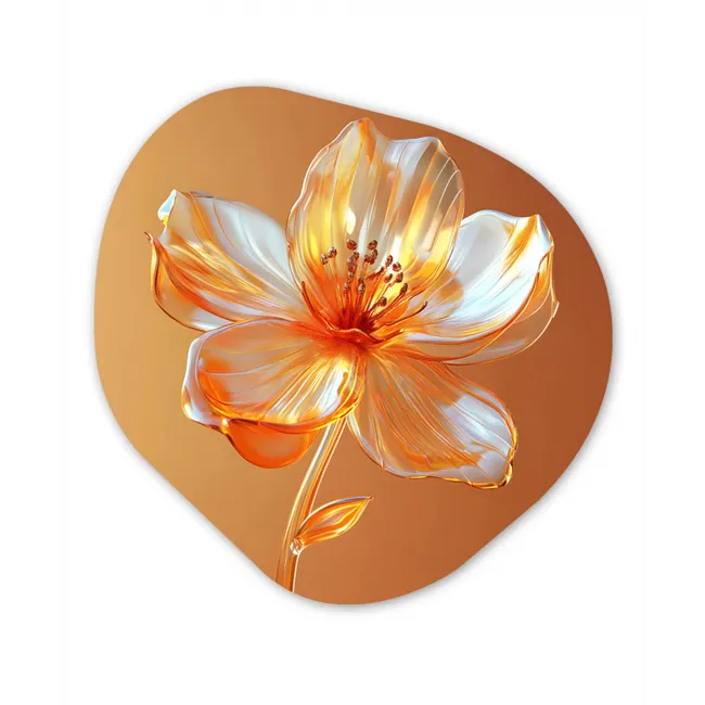 Glazen - Bloem - Oranje Wandcirkel Organisch Forex 3mm klein -3d