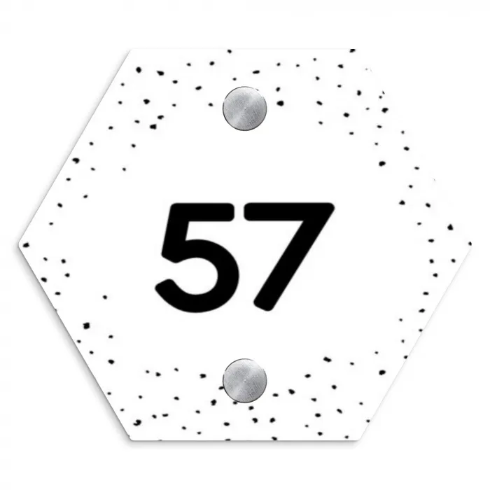 Wit met stippen - Traditioneel Naambord Hexagon klein -3d