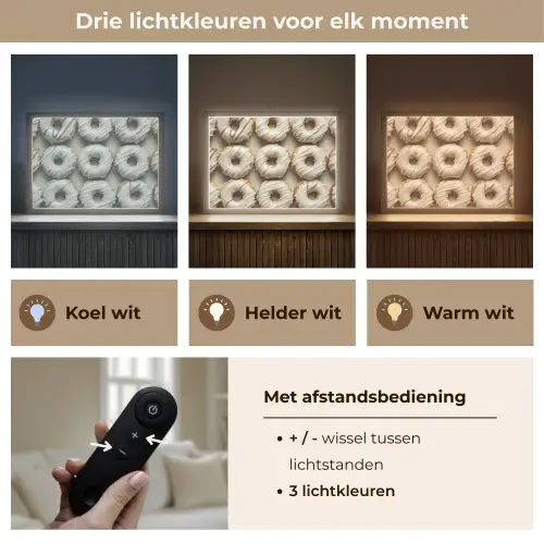Donuts - Chocolade - Wit - Beige Light Box met batterij (Wandlamp) middel -USP_lichtkleurNL