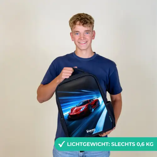 Rode racewagen in digitale snelheidswereld Rugzak - Zwart middel -sfeer7_NL