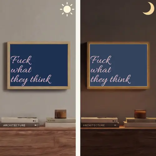 Fuck what they think - Blauw - Cursief Light Box met batterij (Wandlamp) middel -sfeer3