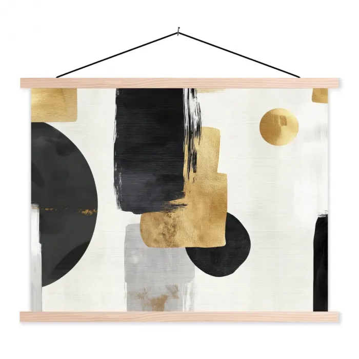 Goud - Rechthoeken - Cirkels - Abstract textielposter latten blank klein -3d