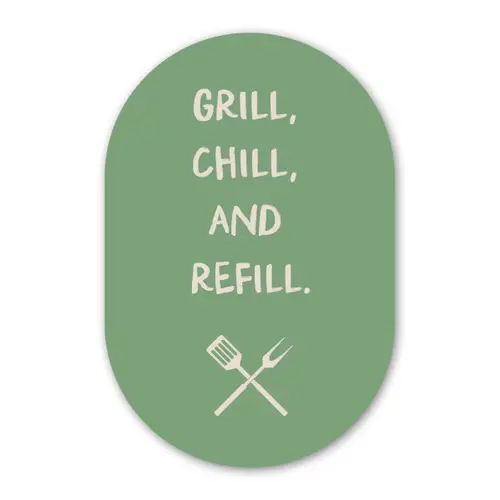 Grill - Groen - Zomer - Quote Wandcirkel Ovaal Glas middel -3d