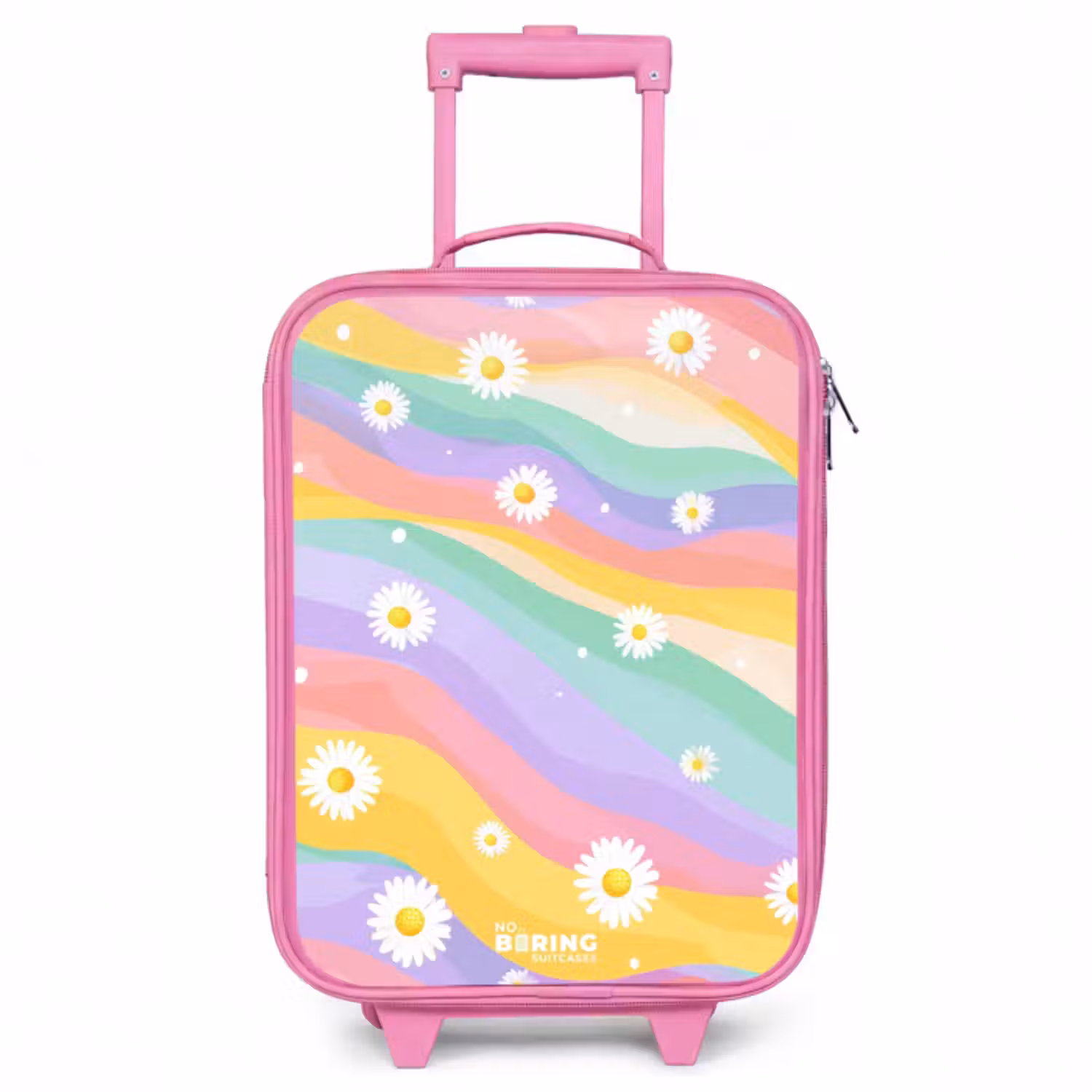 Kinderkoffer - Roze - Madeliefjes op regenboogachtergrond