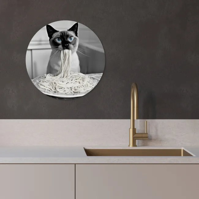 Kat - Siamees - Zwart Wit - Schattig - Dieren KitchenYeah - Keuken - Wandcirkel Forex klein -sfeer1