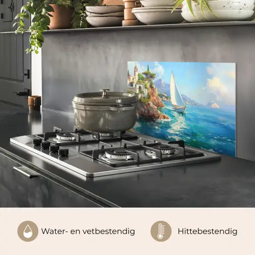Zeilboot - Rotsen - Kust - Huizen keuken achterwand spatscherm klein -usp_NL