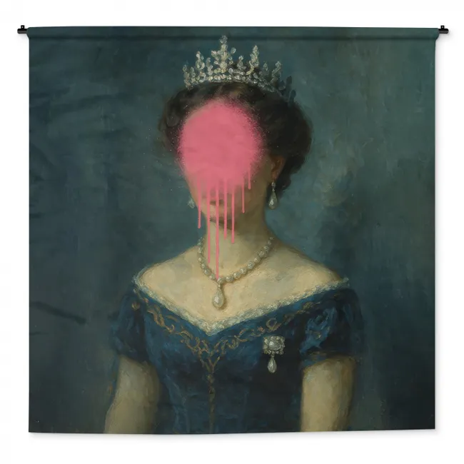 Wandkleed - Kroon - Roze druipend verf - Portret