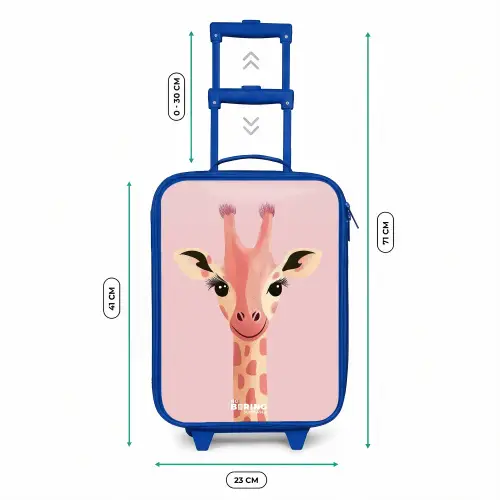 Giraffe - Wimpers - Minimalistisch - Roze Kinderkoffer - Blauw klein -productfoto_formaten