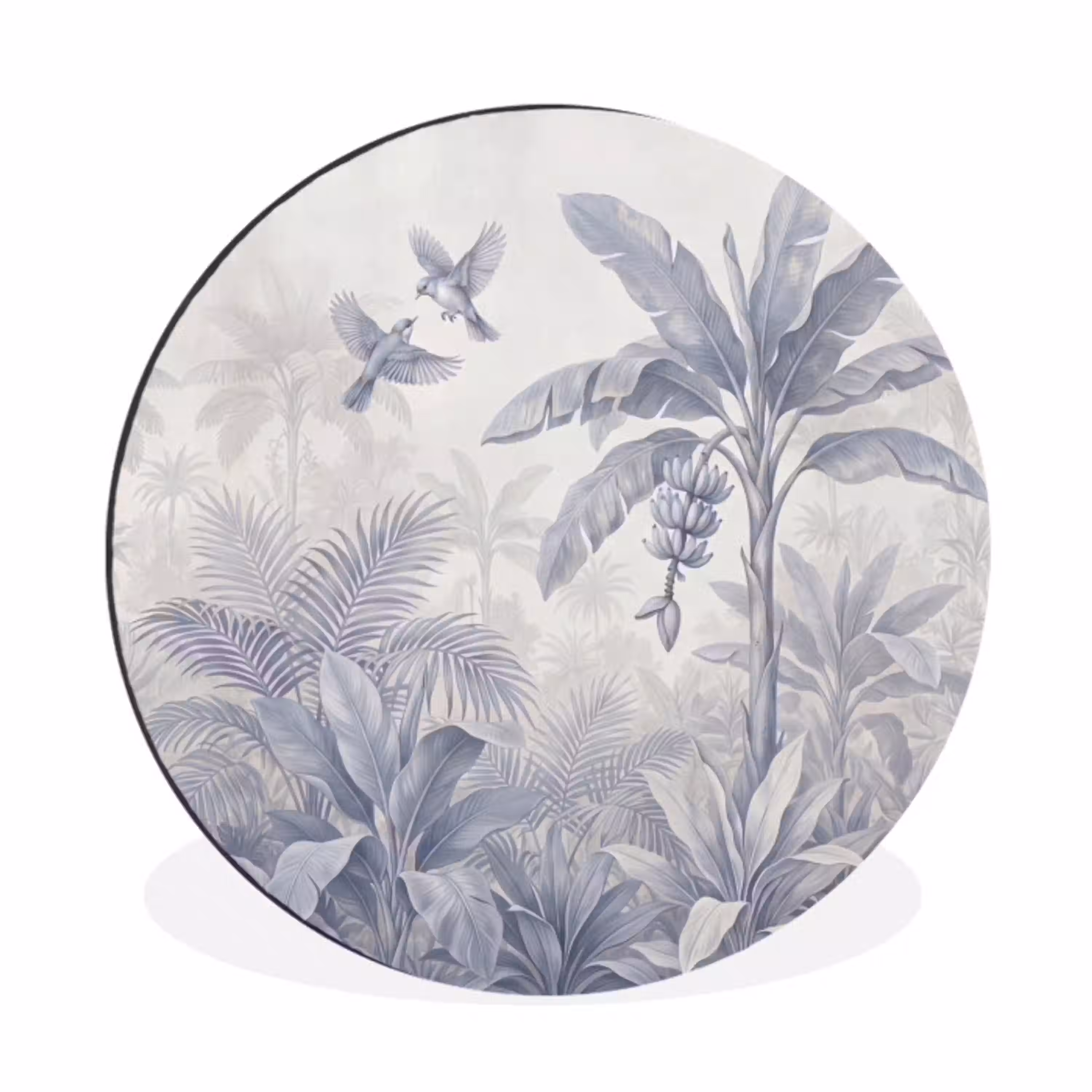 Natuur - Vogel - Jungle - Illustratie - Blauw Wandcirkel aluminium klein -3d