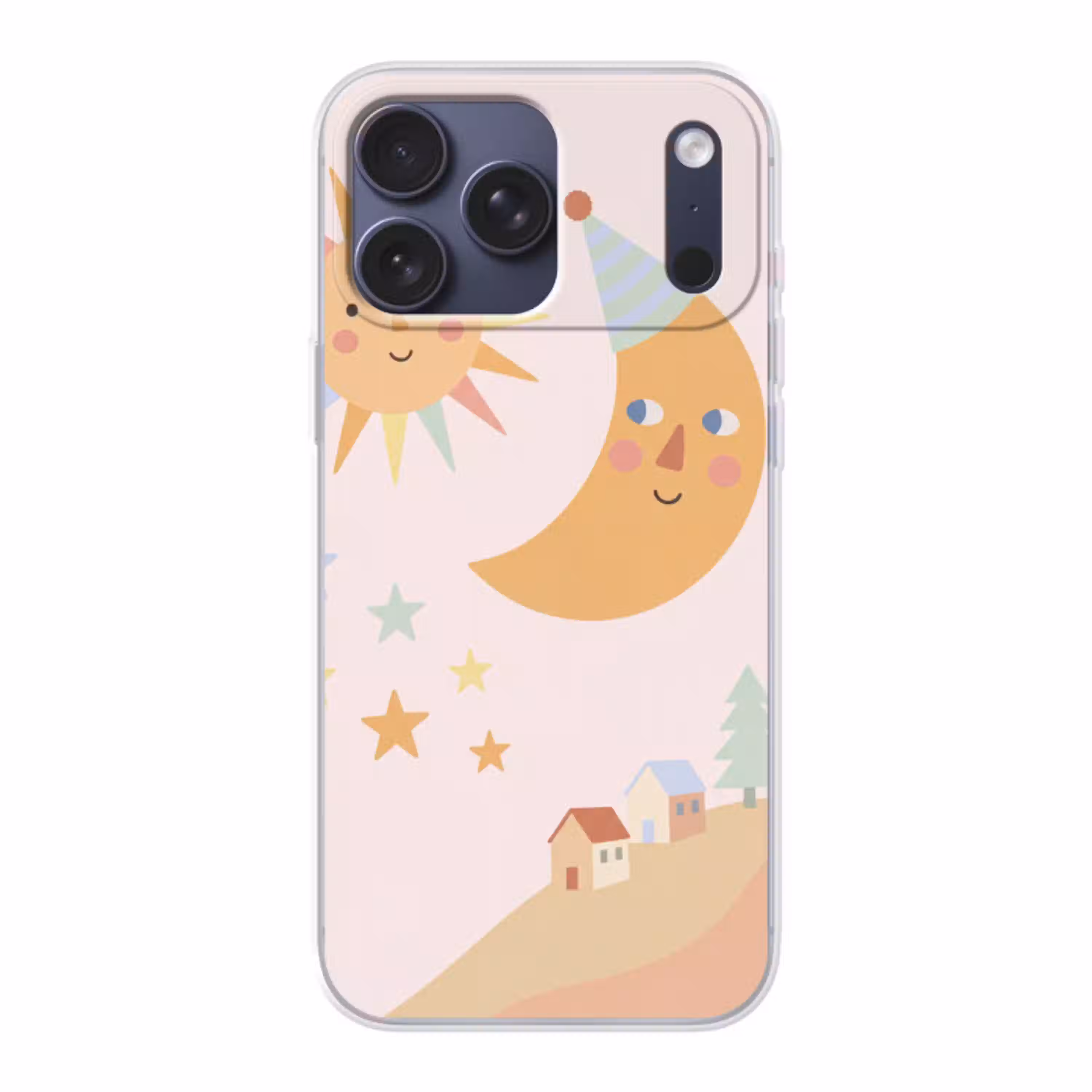 Zon - Maan - Sterren - Kinderkamer - Pastel Telefoonhoesje iPhone 17 Pro Max klein -3d