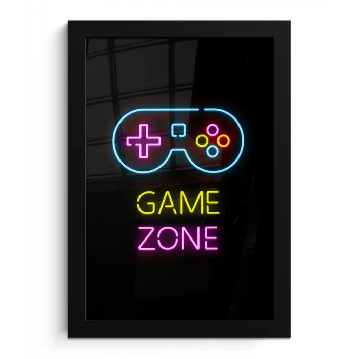 Controller - Game - Neon - Zwart - Quotes - Game zone fotolijst zwart zonder passe partout klein -3d