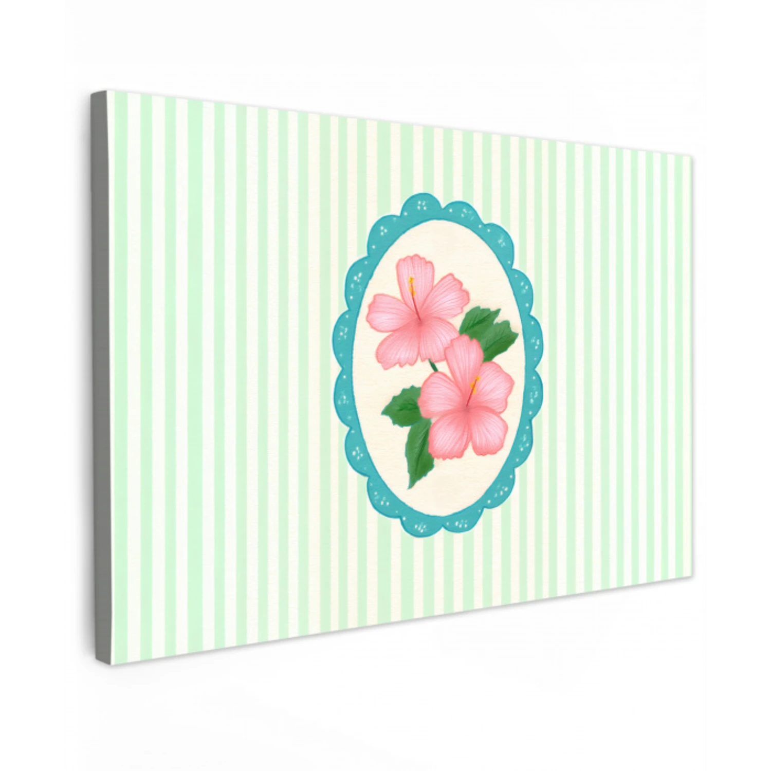 Bloemen - Ovaal - Strepen - Groen Tuinposter op houten frame 2 cm dik klein -3d