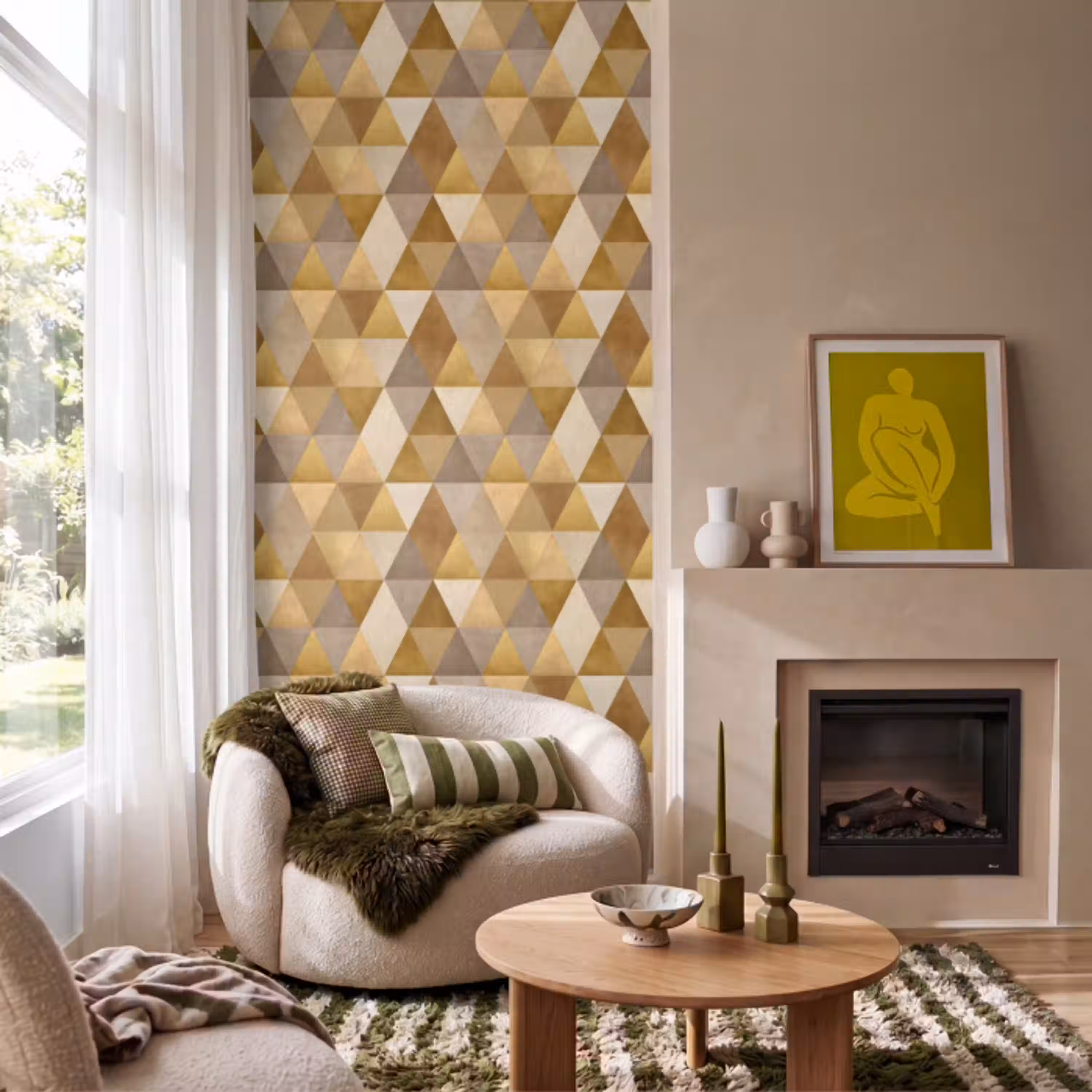 Geometrisch - Driehoek - Goud Behang Vlies klein 1076 -sfeer2