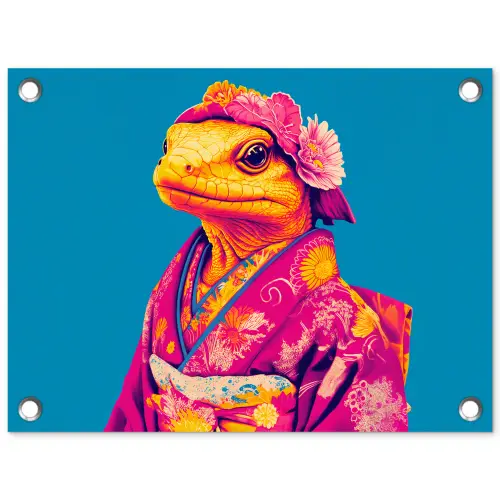 Bloemenkrans - Hagedis - Kimono - Paars tuinposter los doek klein -3d