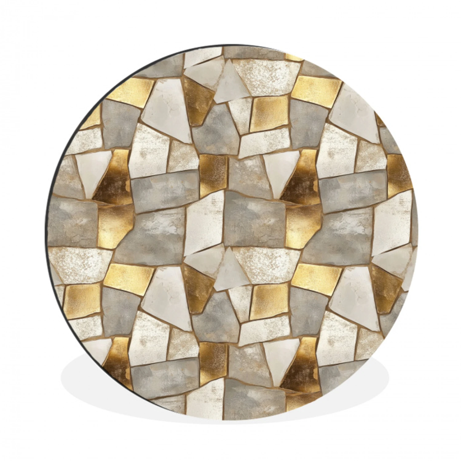 Mozaïek - Marmer - Goud Wandcirkel aluminium klein 190 -3d