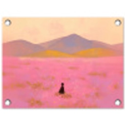 Bloemenweide - Heuvels - Silhouet - Roze tuinposter los doek klein -3d
