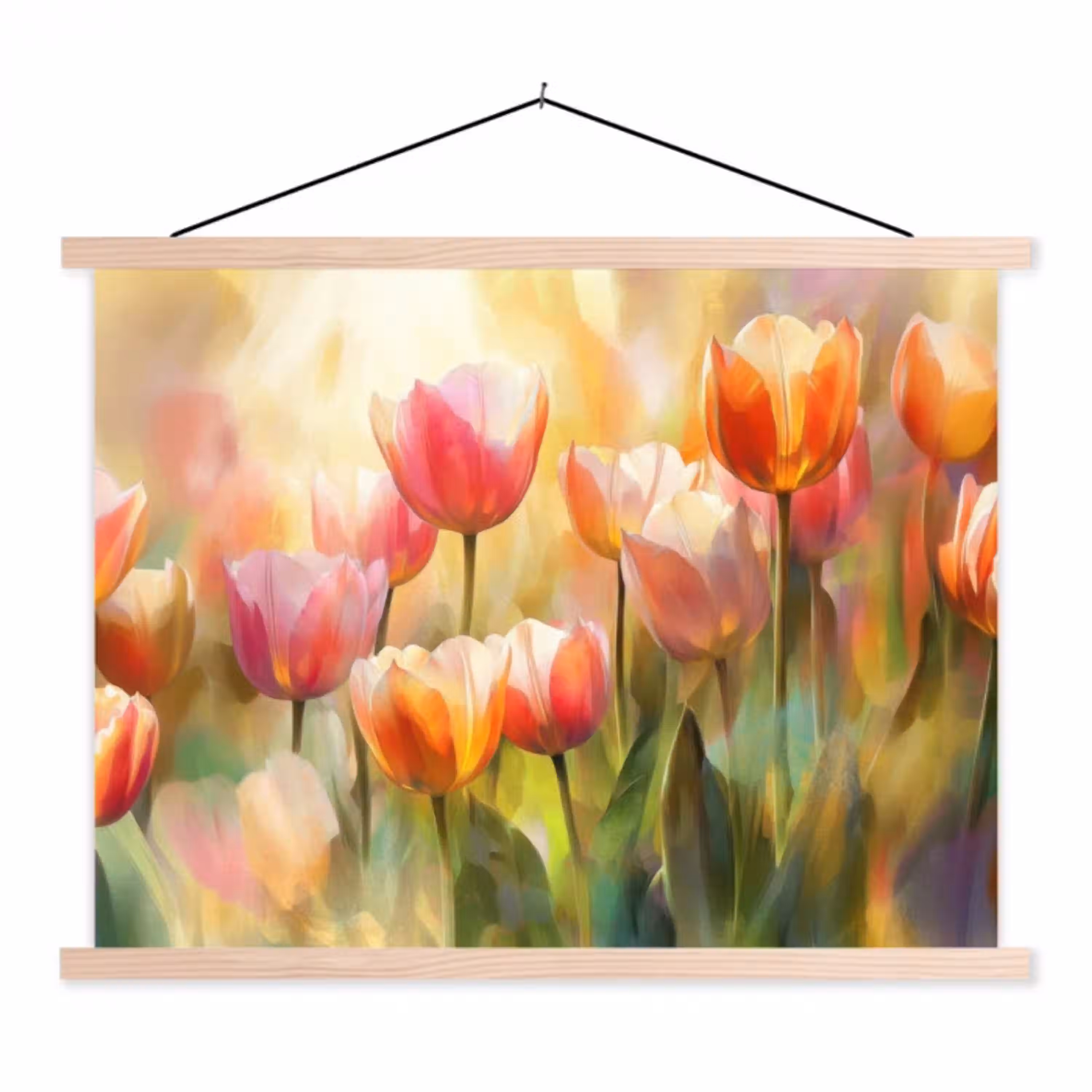Tulpen - Sprookjesachtig - Kleurrijk textielposter latten blank klein -3d