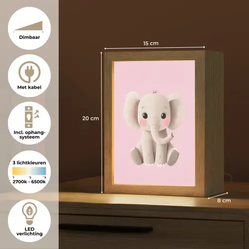 Olifant - Baby - Roze - Cartoon Light Box met kabel klein -USP_NL