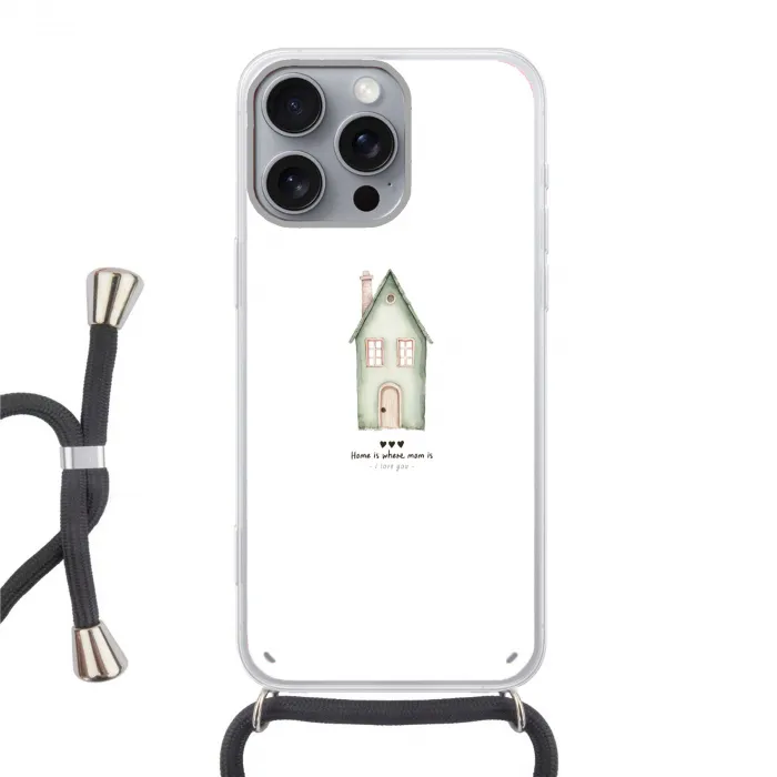 Huisje - Groen - Tekst - Liefdevol Hoesje iPhone 16 Pro Max met koord klein -3d
