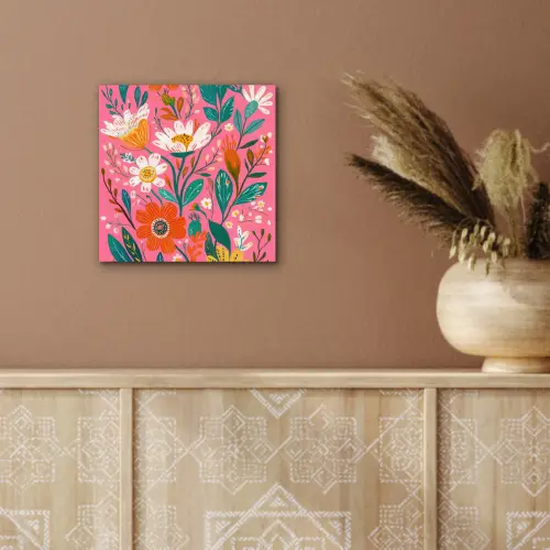 Roze - Bloemen - Wit - Oranje aluminium wit klein -sfeer4