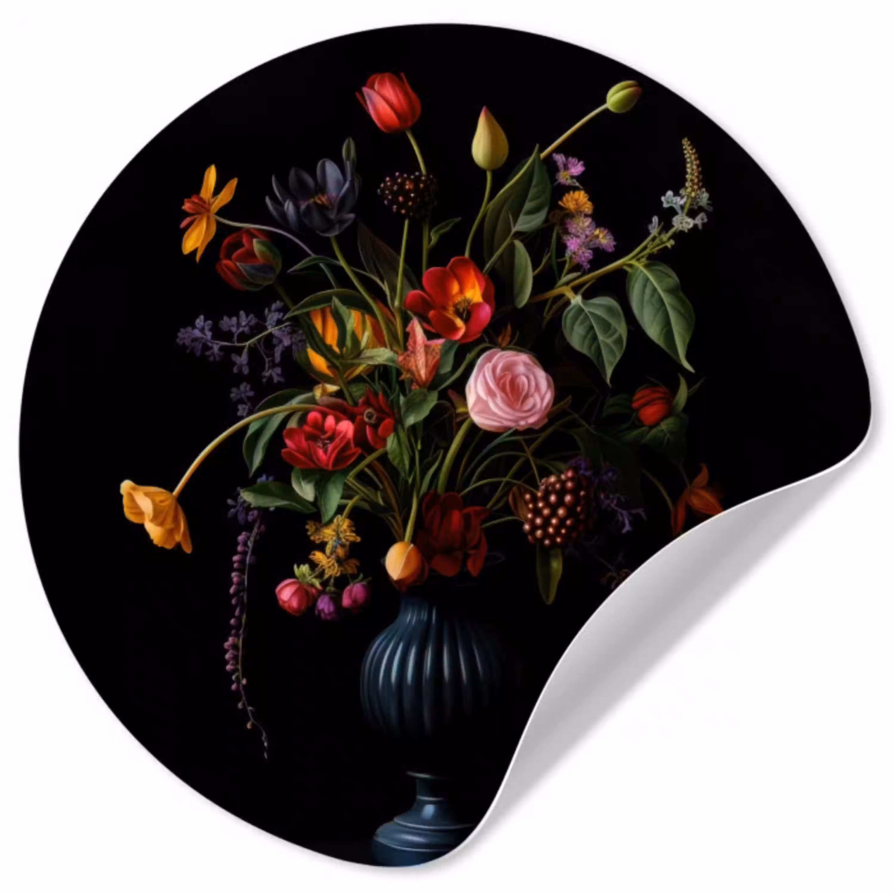 Bloemen - Bessen - Klassiek Wandcirkel behangsticker klein -3d