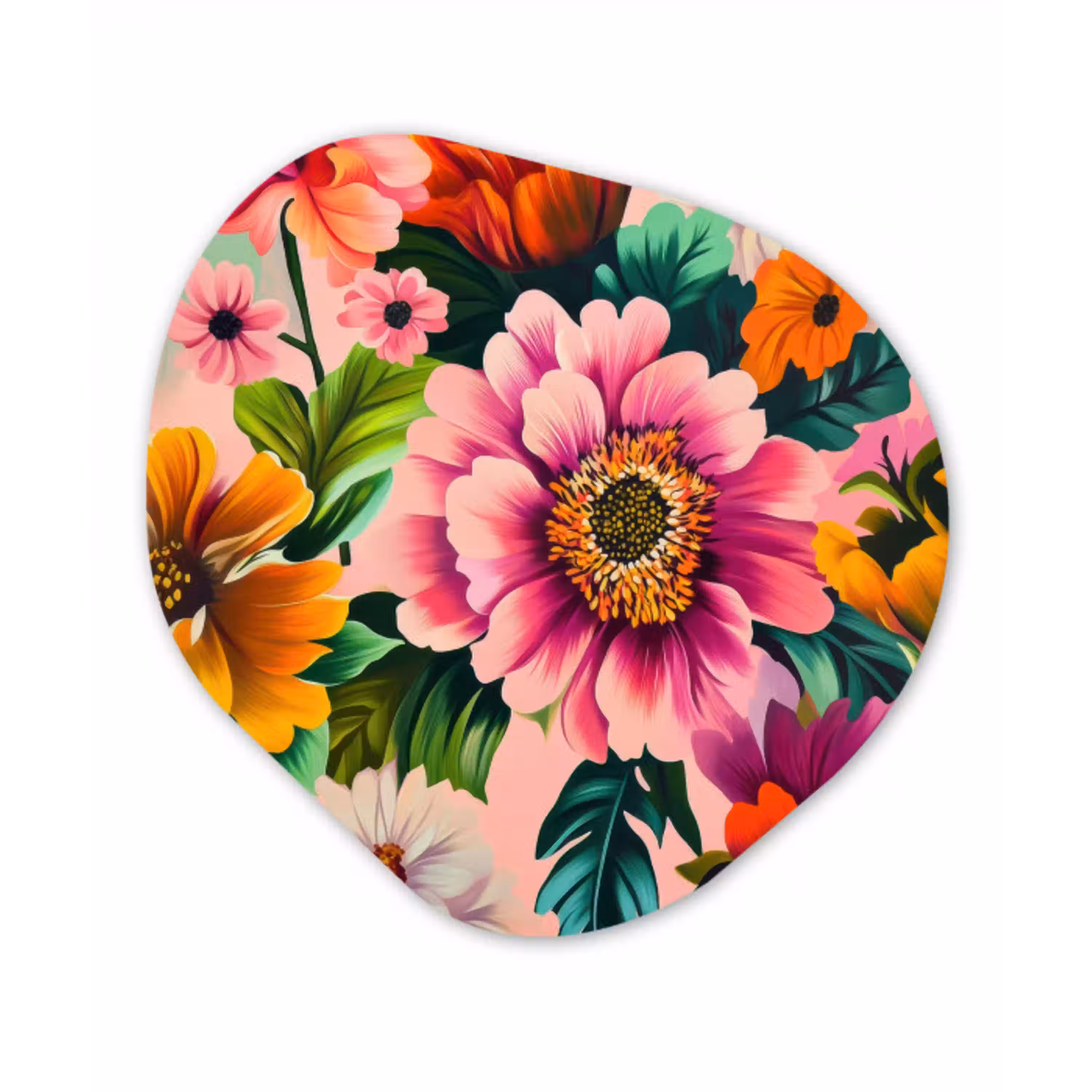 Bloemen - Kleurrijk - Roze Wandcirkel Organisch Aluminium middel -3d