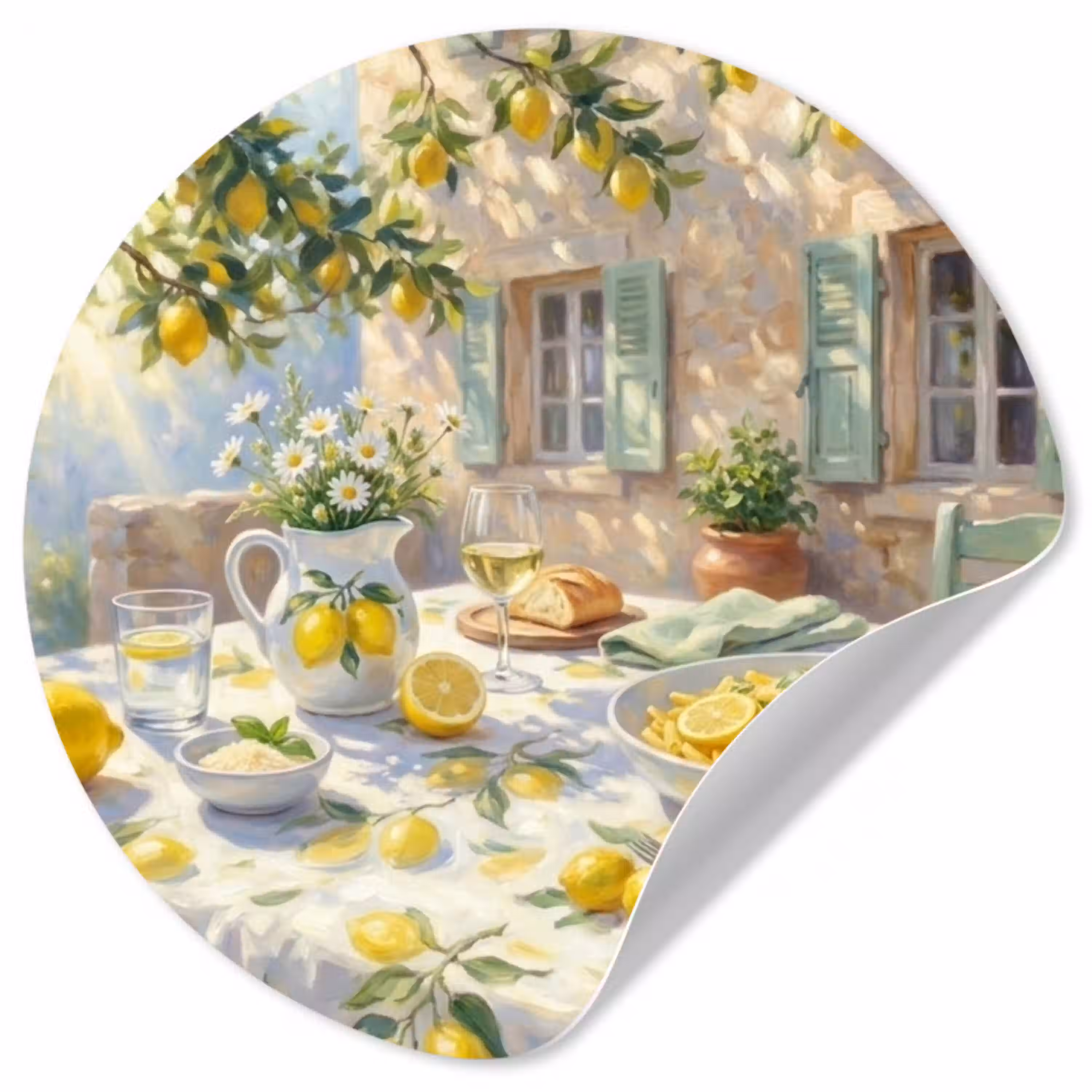 Eten - Terras - Zomer - Geschilderd - Geel Wandcirkel behangsticker klein -3d