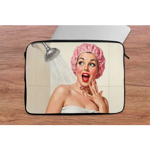 Vrouw - Douche - Roze laptophoes neopreen klein -tafel