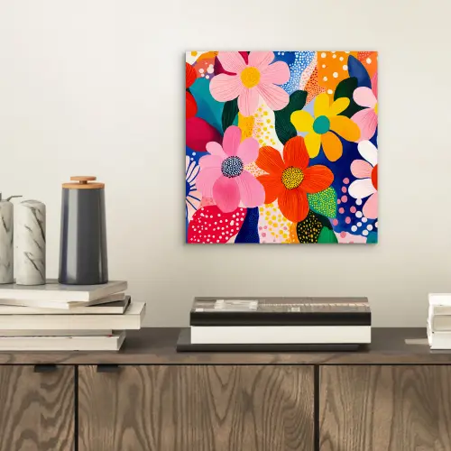 Bloemen - Kleurrijk - Stippen aluminium wit klein -sfeer1