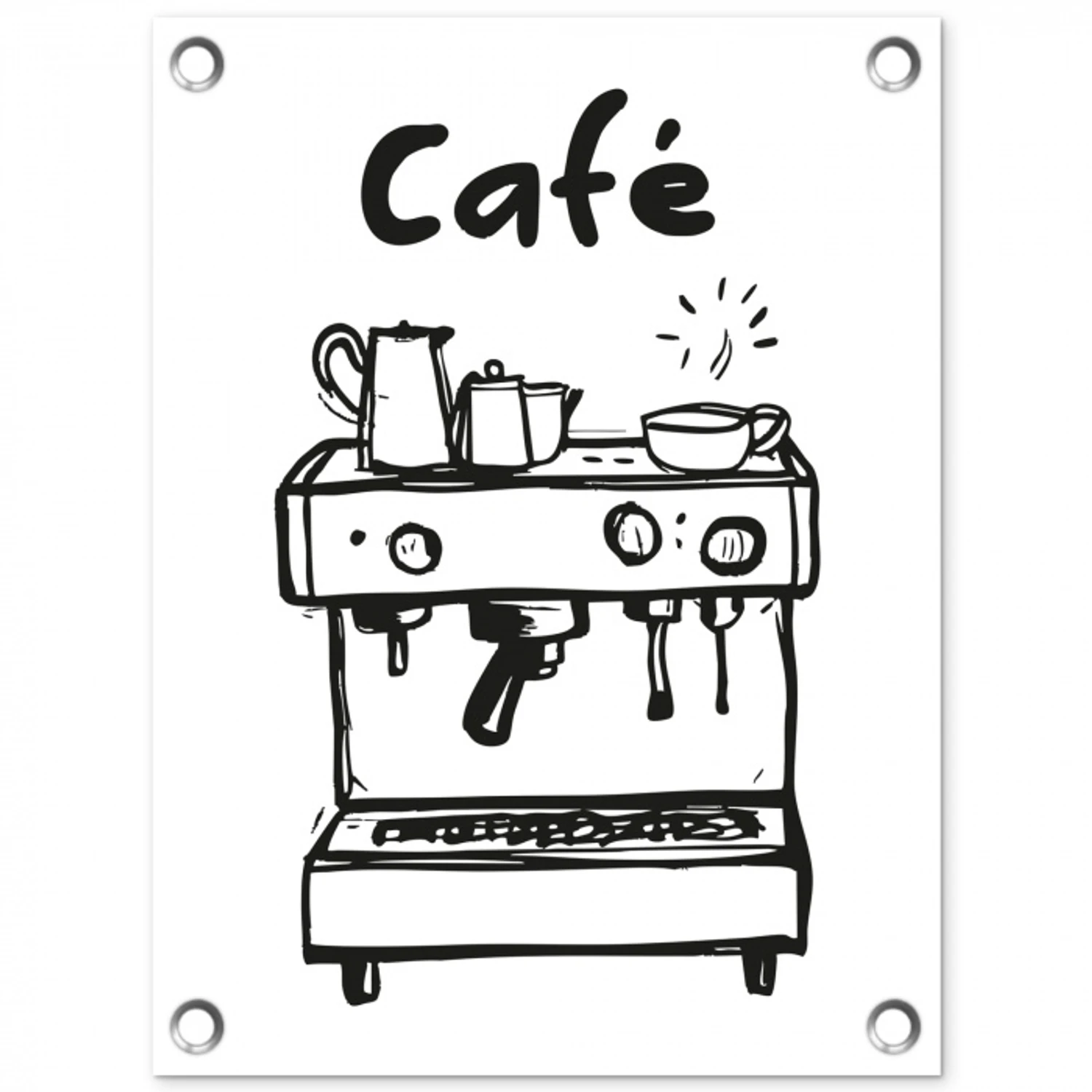Illustratie - Café - Koffiemachine - Kopjes tuinposter los doek klein -3d