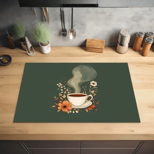 Kop - Bloemen - Groen - Koffie Inductie beschermer vinyl 3mm klein -sfeer5