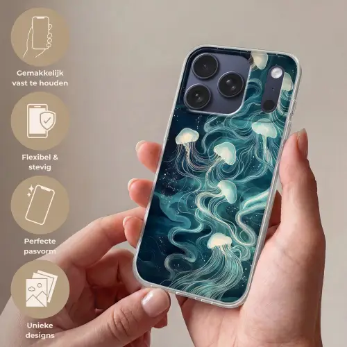 Kwallen - Zee - Wit - Golven Telefoonhoesje iPhone 17 Pro klein -sfeer3_NL