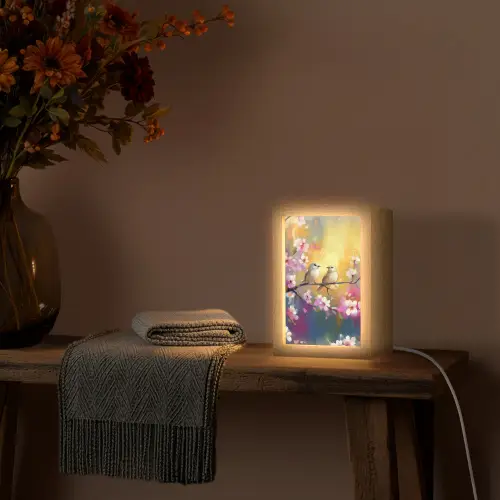 Vogels - Bloemen - Roze Light Box met kabel (Tafellamp) klein -sfeer4