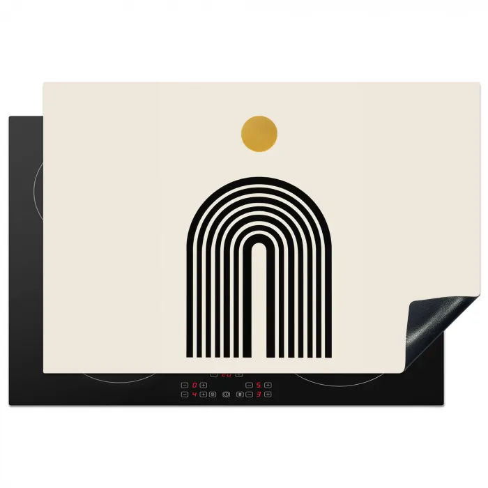 Minimalistisch - Zwarte boog - Gouden cirkel Inductie beschermer vinyl 3mm klein -3d