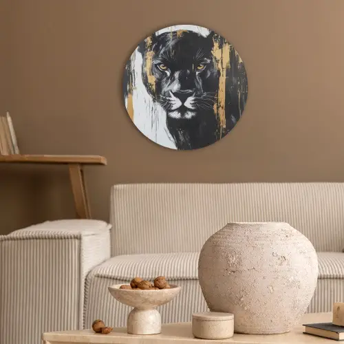 Panter - Zwart - Abstract - Verfstreken Akoestische PET Vilt - Rond klein -sfeer1