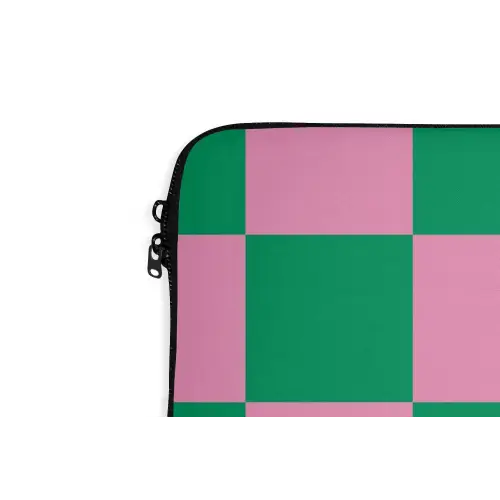 Schaakbord patroon - Groen - Roze - Blokjes laptophoes neopreen klein -detail
