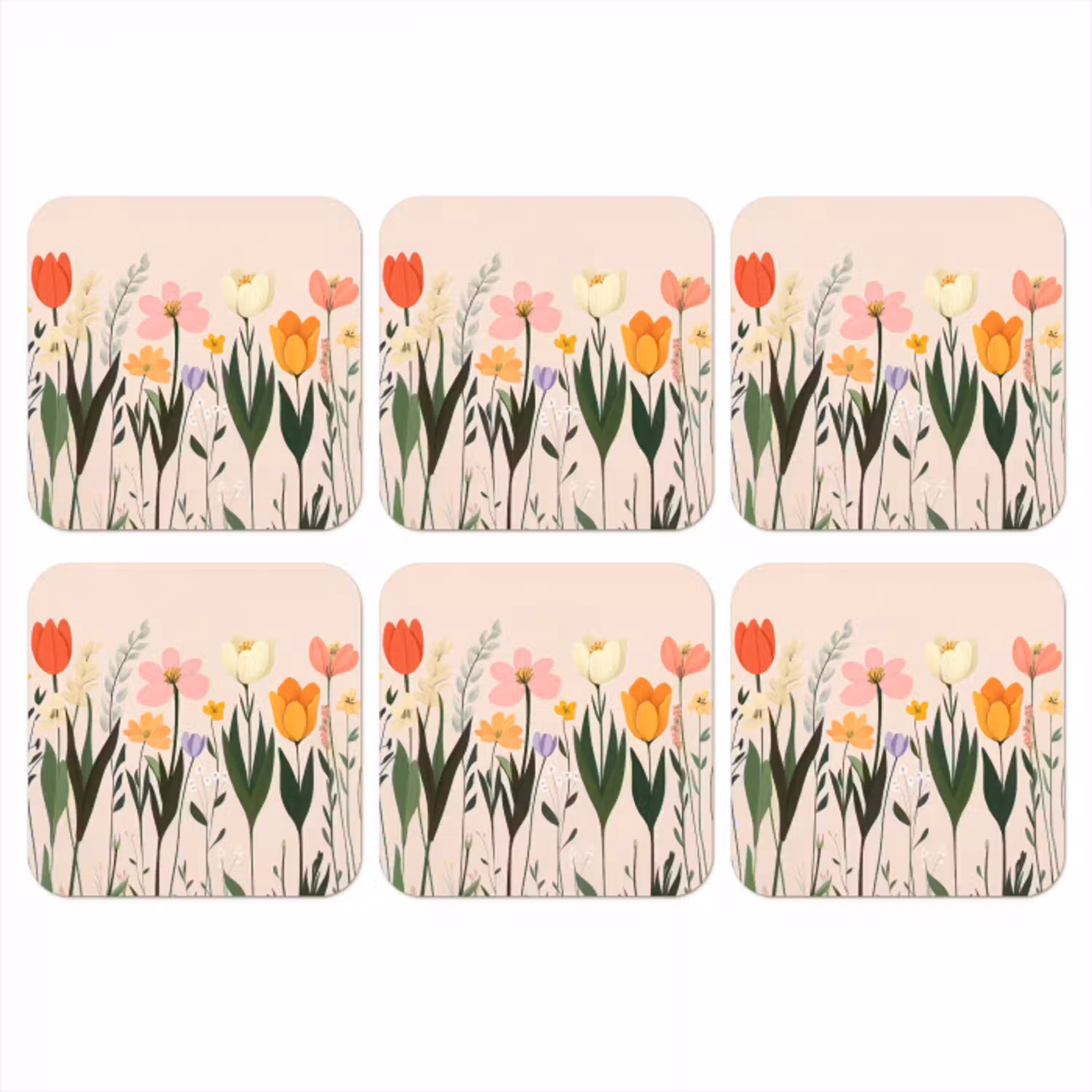 Pasteltinten - Bloemen - Illustratie onderzetter kurk middel -3d