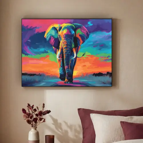 Olifant - Kleurrijk - Lucht - Abstract Textielframe zwart klein -sfeer1