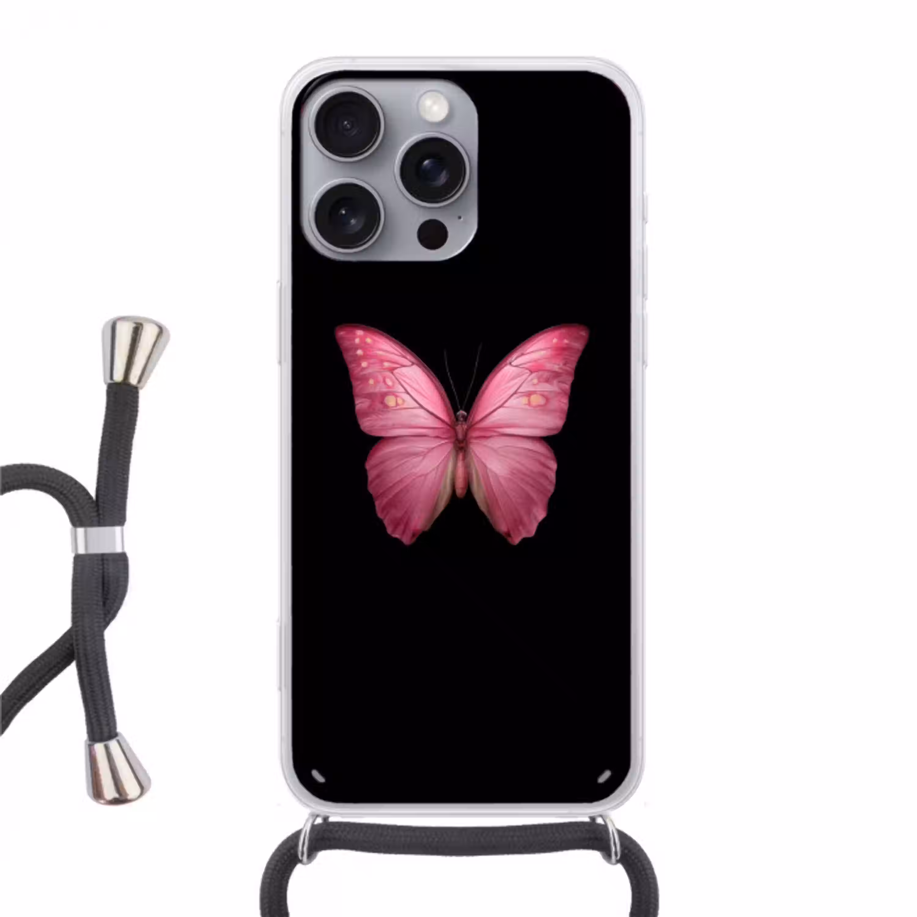 Vlinder - roze - Elegant Hoesje iPhone 16 Pro Max met koord klein -3d