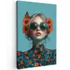 Vrouw - Blauw - Vlinder - Bloemen - Aesthetic Tuinposter op houten frame 2 cm dik klein -3d