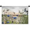 Bloemen - Zomer - Korenbloem - Blauw - Zon - Wolken Wandkleed katoen klein -zz3d