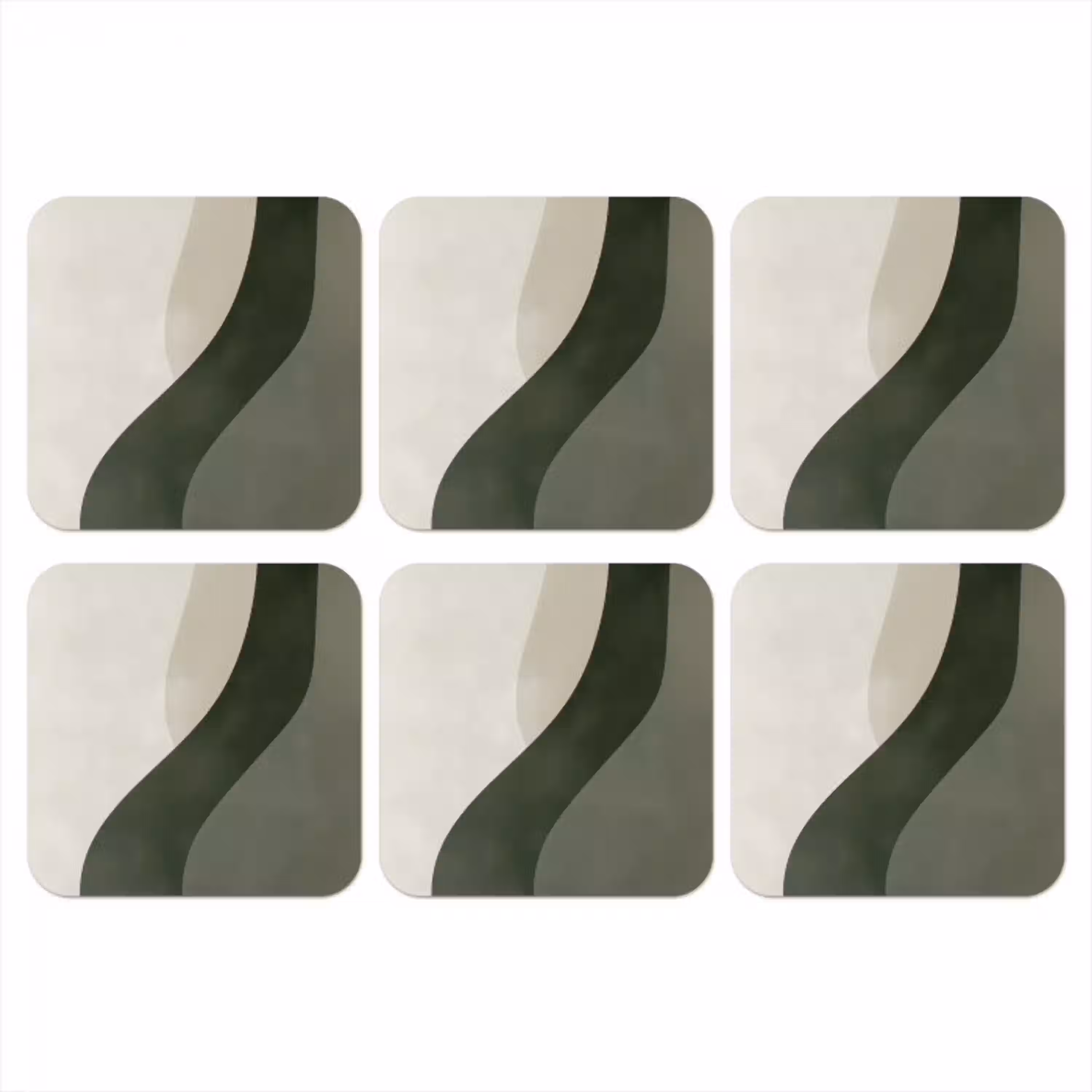 Japandi - Groen - Abstract - Modern onderzetter kurk middel -3d