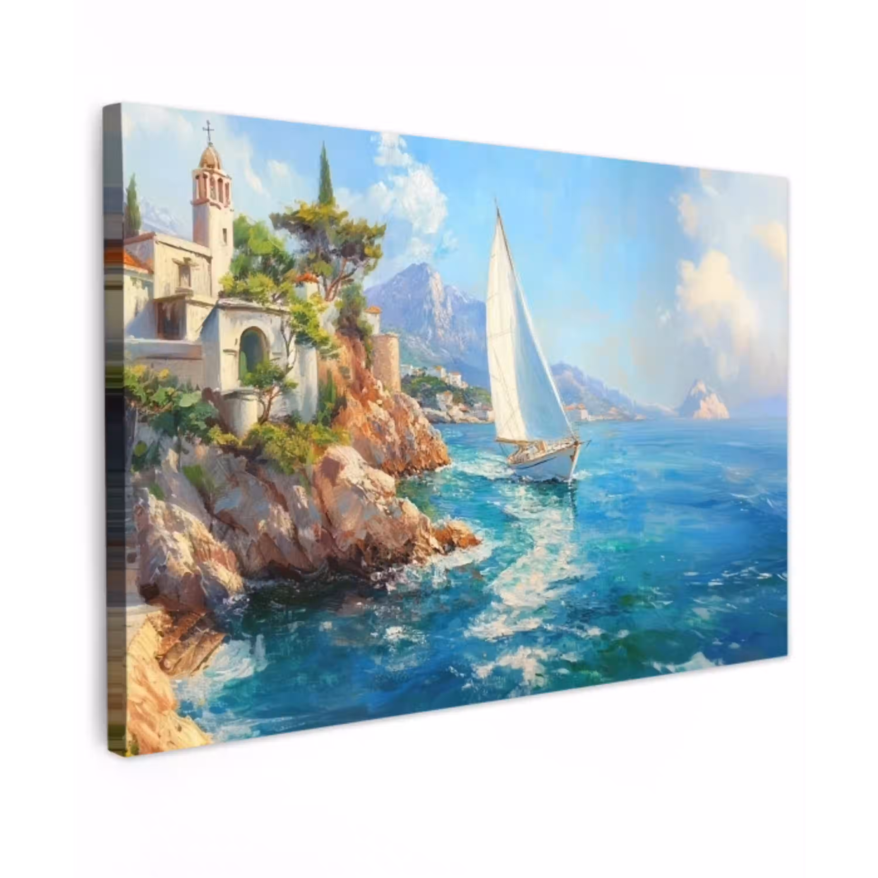 Zeilboot - Rotsen - Kust - Huizen canvas 2cm klein -z3d