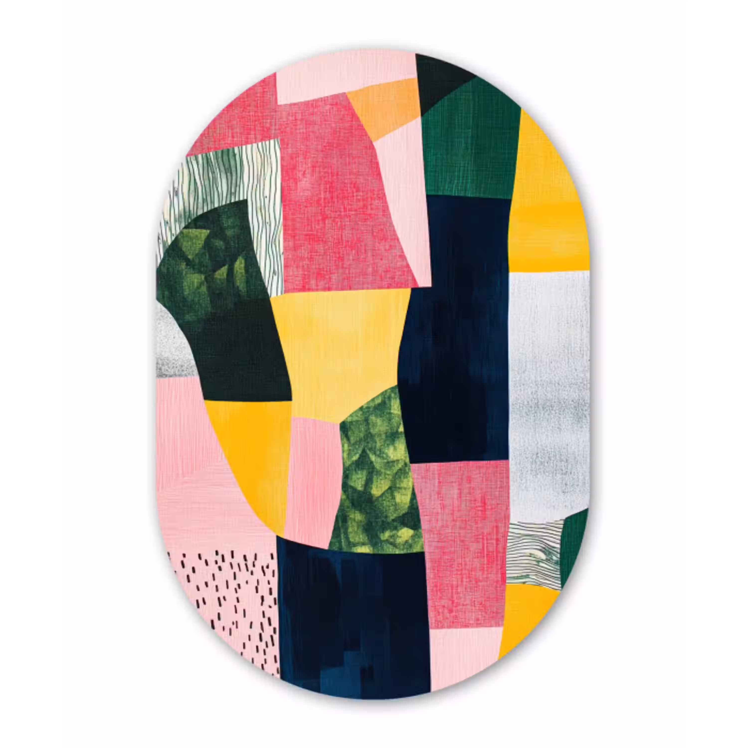 Abstract - Roze - Lappen - Vormen - Geel Wandcirkel Ovaal Forex klein -3d