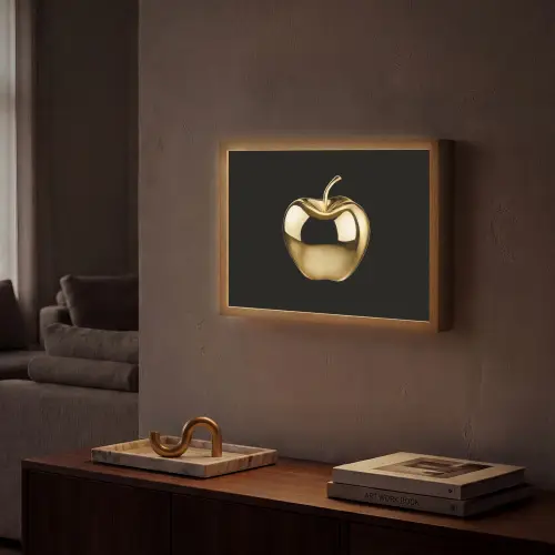 Appel - Goud - Chrome - Zwart Light Box met batterij (Wandlamp) middel -sfeer1